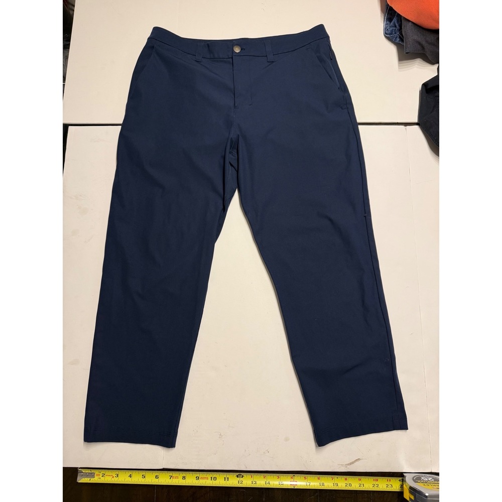 Lululemon Commission Pant Mens 34 Navy Blue Warpstreme Chino Trousers 26 Inseam